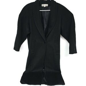 Vintage 80's Paul et Duffier Women size 2 Black Long Wool Blend Trench Overcoat